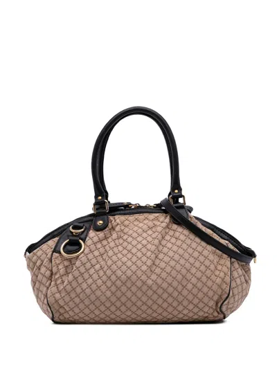 Pre-owned Gucci 2016-2025 Diamante Canvas Sukey Satchel In Brown