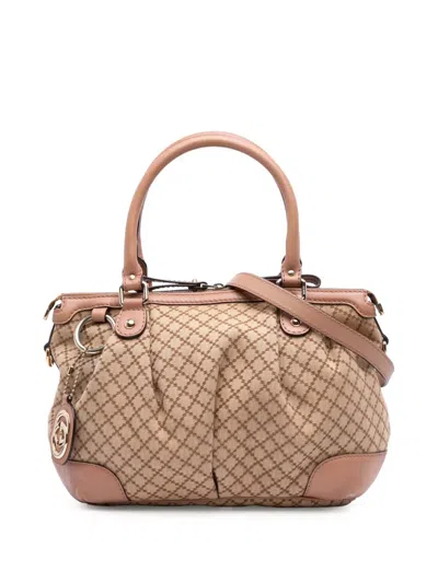 Pre-owned Gucci 2016-2025 Diamante Canvas Sukey Satchel In Brown