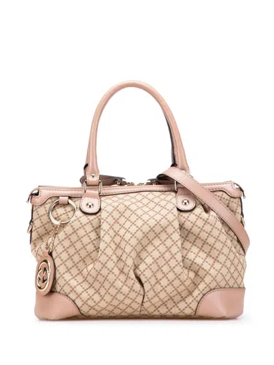 Pre-owned Gucci 2016-2025 Diamante Canvas Sukey Satchel In Brown