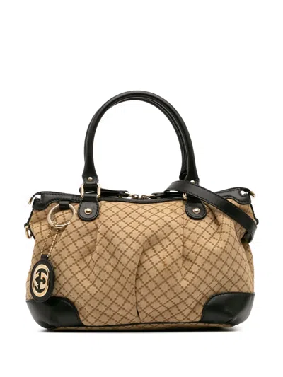 Pre-owned Gucci 2016-2025 Diamante Canvas Sukey Satchel In Brown