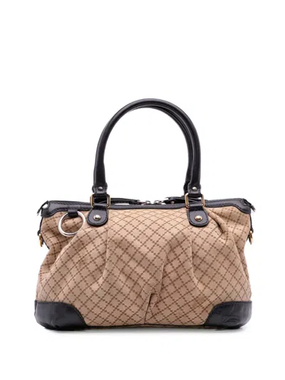 Pre-owned Gucci 2016-2025 Diamante Canvas Sukey Satchel In Brown