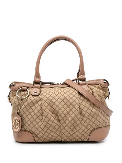 Pre-owned Gucci 2016-2025 Diamante Canvas Sukey Satchel In Brown