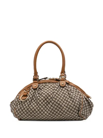 Pre-owned Gucci 2016-2025 Diamante Canvas Sukey Satchel In Brown