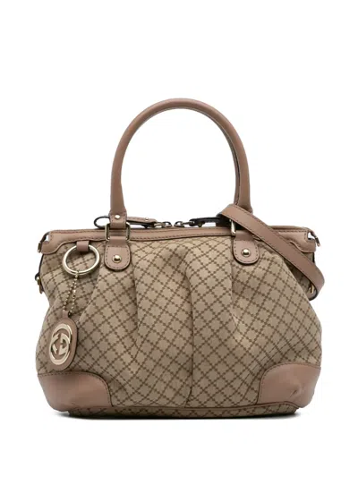 Pre-owned Gucci 2016-2025 Diamante Canvas Sukey Satchel In Brown