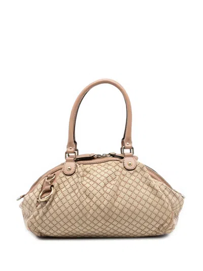 Pre-owned Gucci 2016-2025 Diamante Canvas Sukey Satchel In Brown
