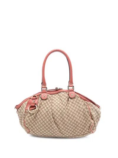 Pre-owned Gucci 2016-2025 Diamante Canvas Sukey Satchel In Brown
