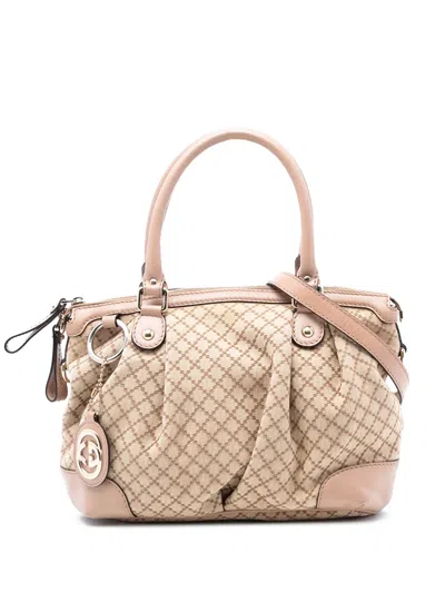 Pre-owned Gucci 2016-2025 Diamante Canvas Sukey Satchel In Brown