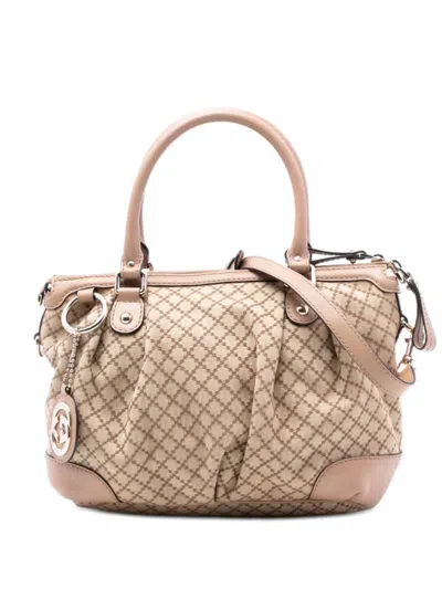 Pre-owned Gucci 2016-2025 Diamante Canvas Sukey Satchel In Brown