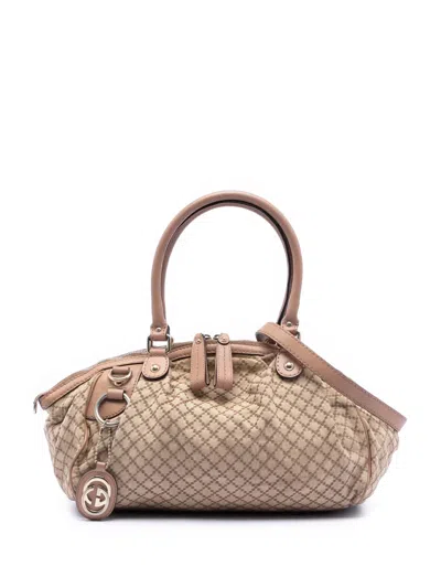 Pre-owned Gucci 2016-2025 Diamante Canvas Sukey Satchel In Brown