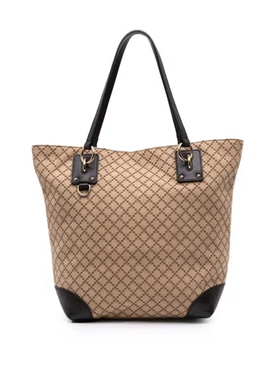 Pre-owned Gucci 2016-2025 Diamante Canvas Vertical Charm Tote Bag In Brown