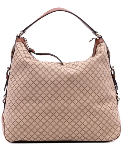 Pre-owned Gucci 2016-2025 Diamante Canvas Village Double G Shoulder Bag In Brown