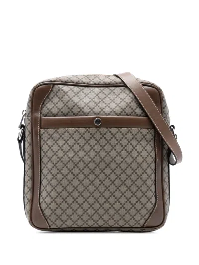 Pre-owned Gucci 2016-2025 Diamante Coated Canvas Zip Crossbody Bag In Brown