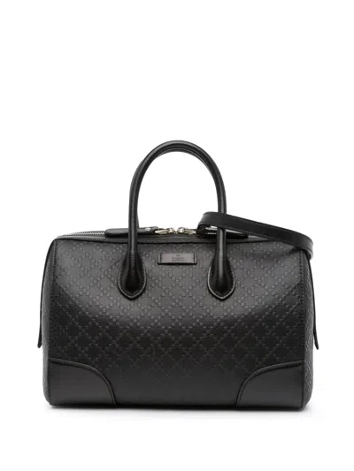 Pre-owned Gucci 2016-2025 Diamante Leather Boston Bag Satchel In Black