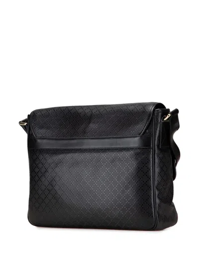 Pre-owned Gucci 2016-2025 Diamante Leather Bright Hilary Lux Flap Crossbody Bag In Black