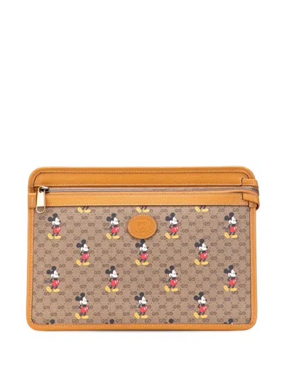 Pre-owned Gucci 2016-2025 Disney Micro Gg Supreme Mickey Mouse Clutch Bag In Brown