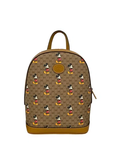 Pre-owned Gucci 2016-2025 Disney Small Micro Gg Supreme Mickey Mouse Dome Backpack In Brown