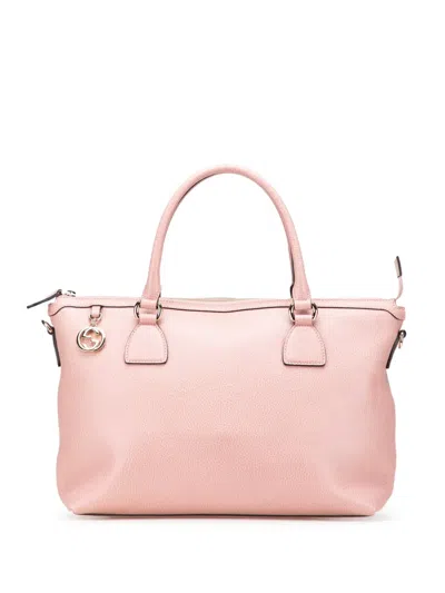 Pre-owned Gucci 2016-2025 Dollar Calfskin Gg Charm Satchel In Pink