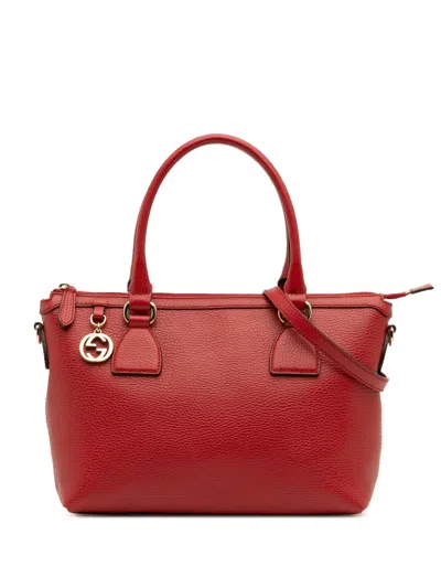 Pre-owned Gucci 2016-2025 Dollar Calfskin Gg Charm Satchel In Red