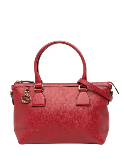 Pre-owned Gucci 2016-2025 Dollar Calfskin Gg Charm Satchel In Red
