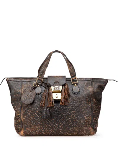 Pre-owned Gucci 2016-2025 Embossed Leather Weekender Bag Tote Bag In Brown