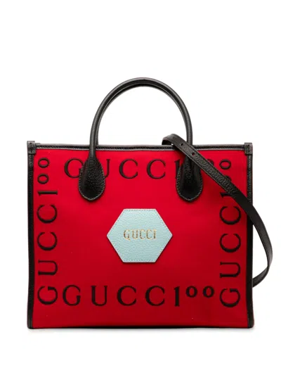 Pre-owned Gucci 2016-2025 Felt 100 Centennial Satchel In Red