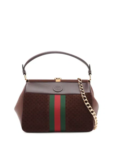 Pre-owned Gucci 2016-2025 G Square Suede Ophidia Virgo Top Handle Bag Satchel
