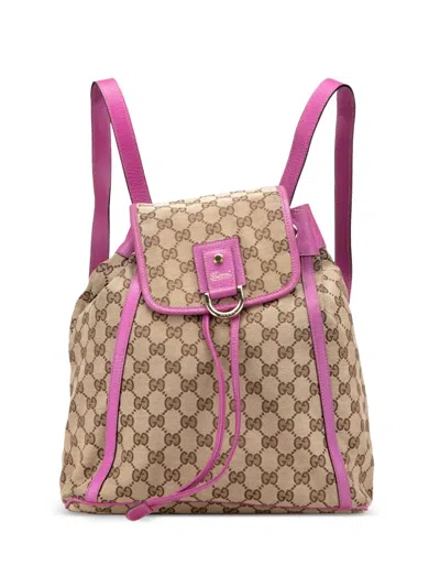 Pre-owned Gucci 2016-2025 Gg Canvas Abbey D Ring Backpack In Brown