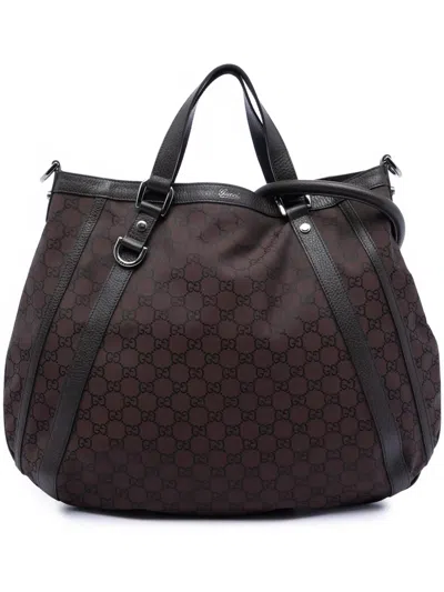 Pre-owned Gucci 2016-2025 Gg Canvas Abbey D Ring Convertible Satchel In Brown