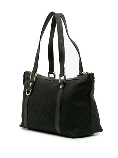 Pre-owned Gucci 2016-2025 Gg Canvas Abbey D Ring Tote Bag In Black