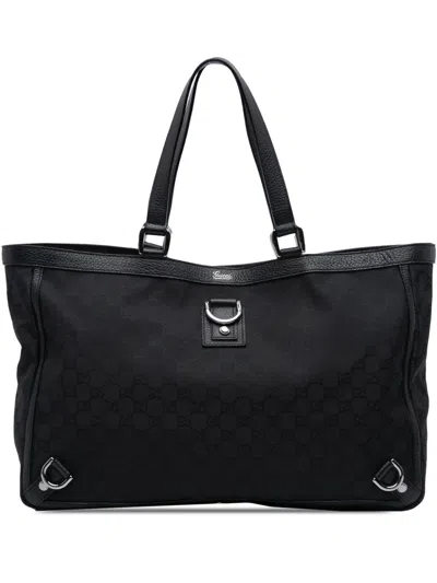 Pre-owned Gucci 2016-2025 Gg Canvas Abbey D Ring Tote Bag In Black
