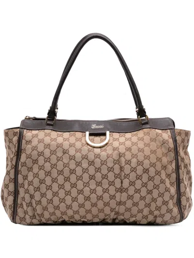 Pre-owned Gucci 2016-2025 Gg Canvas Abbey D Ring Tote Bag In Brown