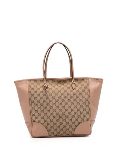 Pre-owned Gucci 2016-2025 Gg Canvas And Leather Bree Tote Bag In Pink