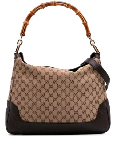 Pre-owned Gucci 2016-2025 Gg Canvas Bamboo Diana Satchel