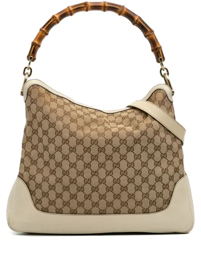 Pre-owned Gucci 2016-2025 Gg Canvas Bamboo Diana Satchel In Brown