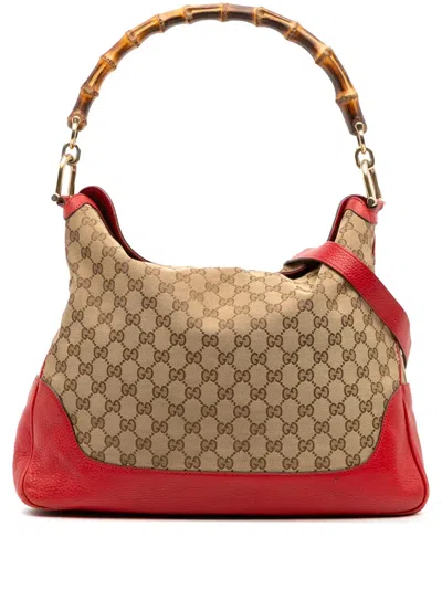 Pre-owned Gucci 2016-2025 Gg Canvas Bamboo Diana Satchel In Brown