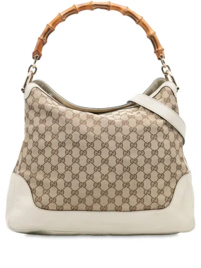 Pre-owned Gucci 2016-2025 Gg Canvas Bamboo Diana Satchel In Brown