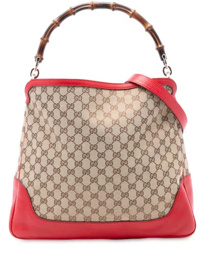 Pre-owned Gucci 2016-2025 Gg Canvas Bamboo Diana Satchel In Brown