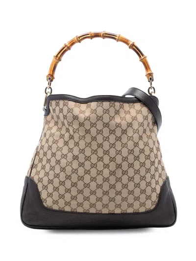 Pre-owned Gucci 2016-2025 Gg Canvas Bamboo Diana Satchel In Brown