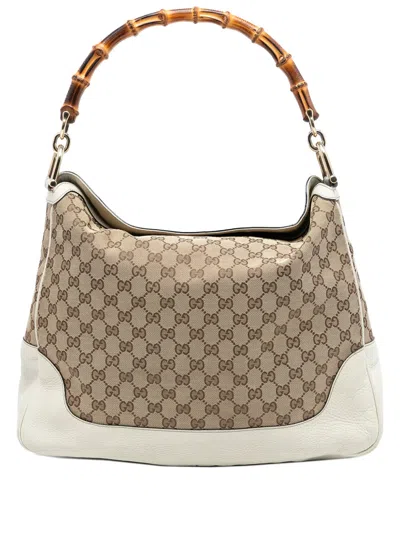Pre-owned Gucci 2016-2025 Gg Canvas Bamboo Diana Satchel In Brown
