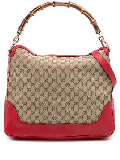 Pre-owned Gucci 2016-2025 Gg Canvas Bamboo Diana Satchel In Brown