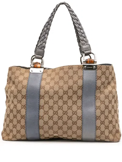 Pre-owned Gucci 2016-2025 Gg Canvas Bamboo Libeccio Tote Bag In Brown