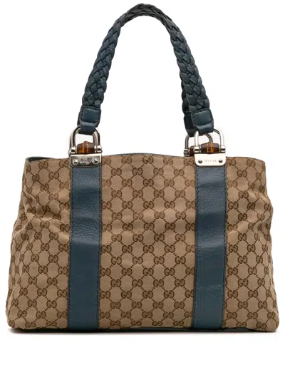 Pre-owned Gucci 2016-2025 Gg Canvas Bamboo Libeccio Tote Bag In Brown