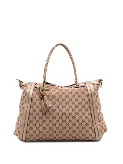 Pre-owned Gucci 2016-2025 Gg Canvas Bella Convertible Tote Satchel In Brown