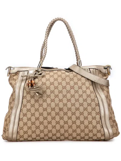 Pre-owned Gucci 2016-2025 Gg Canvas Bella Convertible Tote Satchel In Brown