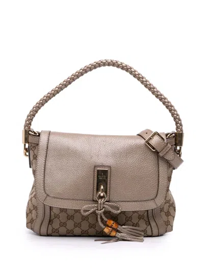 Pre-owned Gucci 2016-2025 Gg Canvas Bella Flap Satchel In Brown
