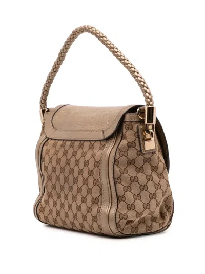 Pre-owned Gucci 2016-2025 Gg Canvas Bella Flap Satchel In Brown