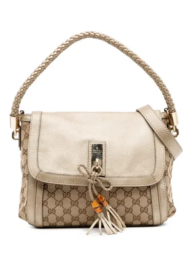Pre-owned Gucci 2016-2025 Gg Canvas Bella Flap Satchel In Brown