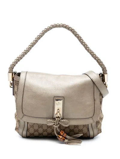 Pre-owned Gucci 2016-2025 Gg Canvas Bella Flap Satchel In Brown
