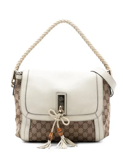 Pre-owned Gucci 2016-2025 Gg Canvas Bella Flap Satchel In Brown