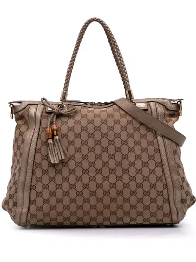 Pre-owned Gucci 2016-2025 Gg Canvas Bella Satchel In Brown